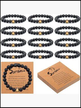 12 Adjustable Lava Stone Bracelets Softball Team Gift Inspirational Beaded